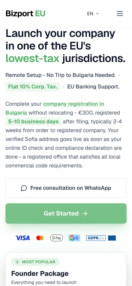 Bizport EU on a phone