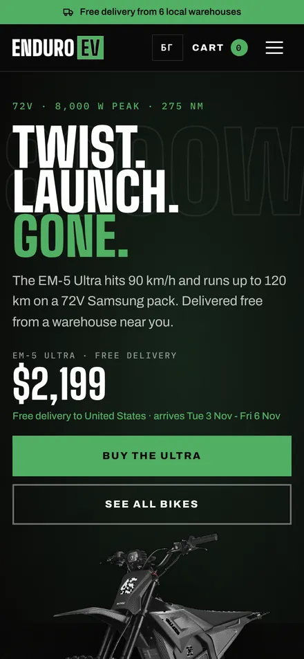 Enduro EV on a phone